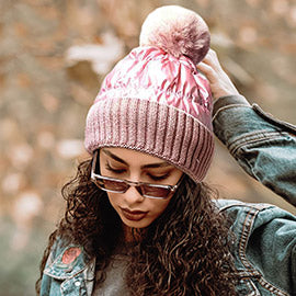 Puffer Knit Pom Pom Beanie