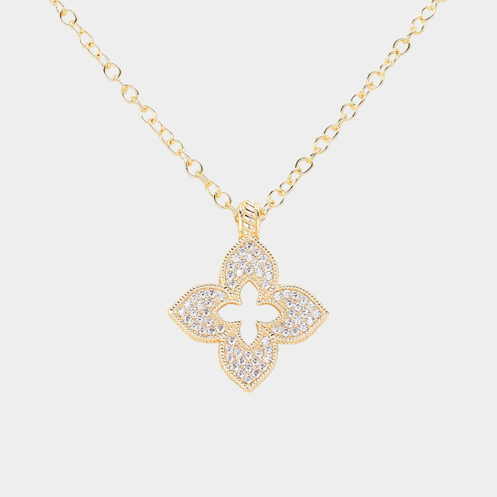 14K Gold Plated CZ Stone Paved Pendant Necklace