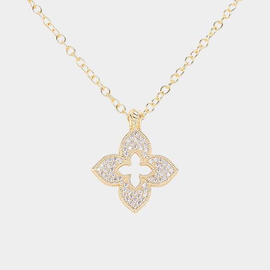 14K Gold Plated CZ Stone Paved Pendant Necklace