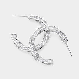 CZ Paved Twisted Hoop Earrings