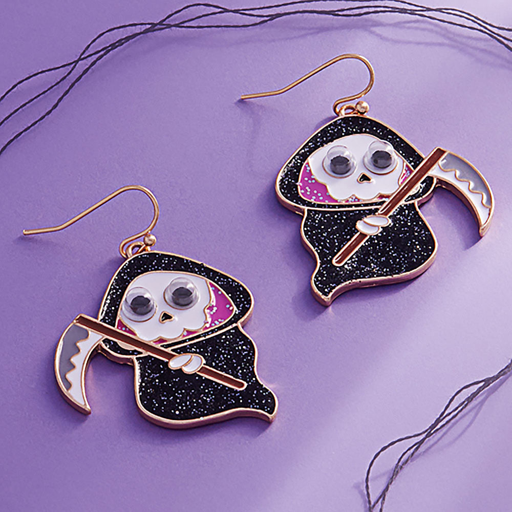 Glittered Skull Grim Reaper Earrings