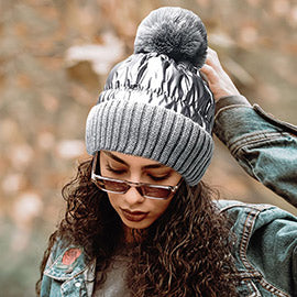 Puffer Knit Pom Pom Beanie