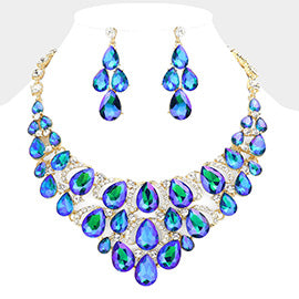 Teardrop Stone Cluster Necklace Set