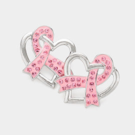 Paved Pink Ribbon Open Heart Earrings