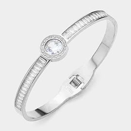 Stainless Steel Round Stone Baguette Stone Bracelet