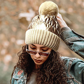 Puffer Knit Pom Pom Beanie