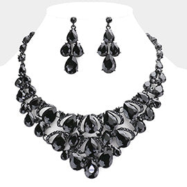 Teardrop Stone Cluster Necklace Set