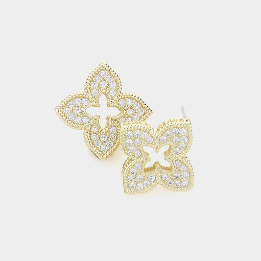 14K Gold Plated CZ Stone Paved Stud Earrings