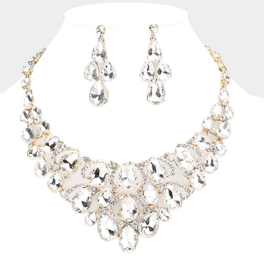 Teardrop Stone Cluster Necklace Set