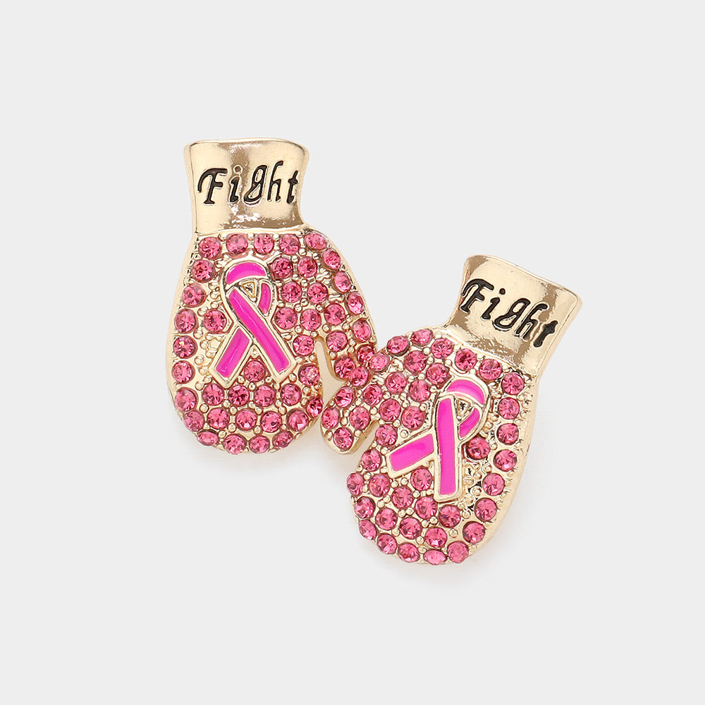 Paved Pink Ribbon Boxing Glove Earrings