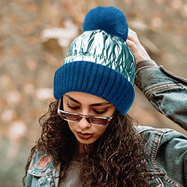 Puffer Knit Pom Pom Beanie