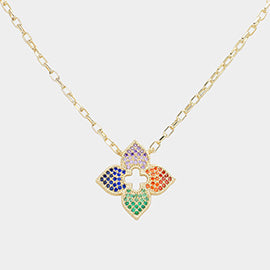 14K Gold Plated CZ Stone Paved Pendant Necklace