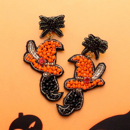 Multi Beaded Witch Hat Broom Earrings