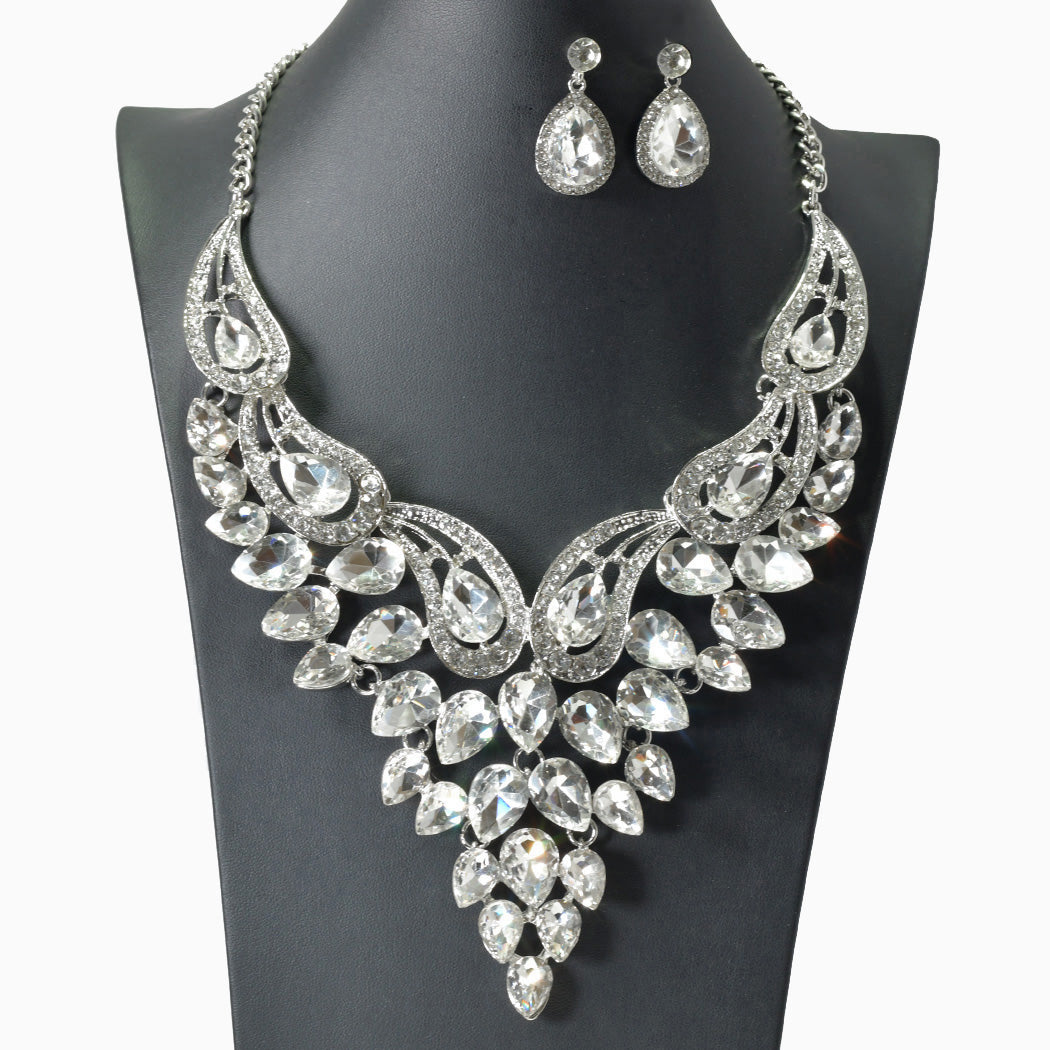 Teardrop Rhinestone Necklace Set