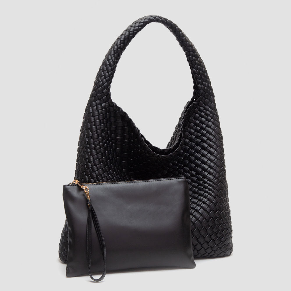 2 Piece Faux Leather Braided Hobo Bag