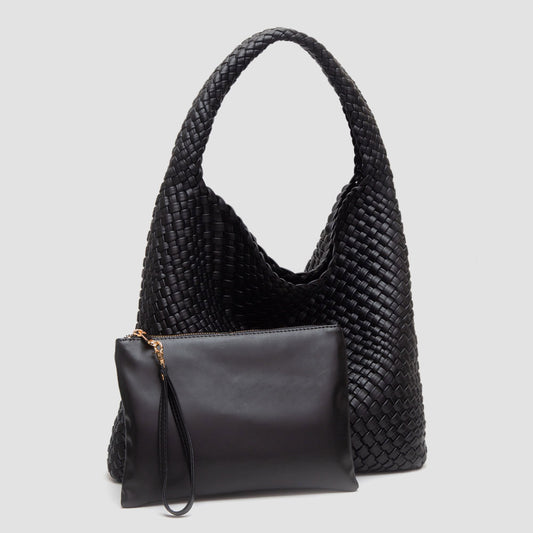 2 Piece Faux Leather Braided Hobo Bag