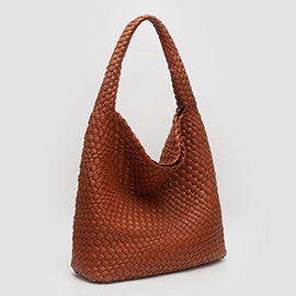 2 Piece Faux Leather Braided Hobo Bag