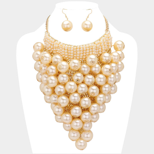 Chunky Pearl Statement Necklace Set