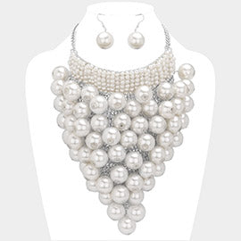 Chunky Pearl Statement Necklace Set