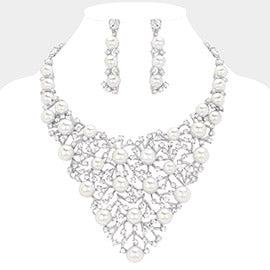 Pearl Stone Embellished Statement Necklace Set