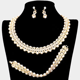 3PCS Pearl Crystal Rhinestone Necklace Set