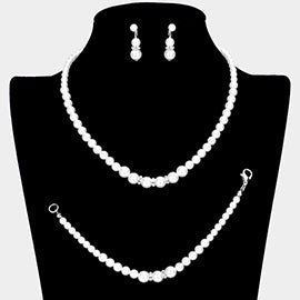 3PCS Crystal Pearl Necklace Set