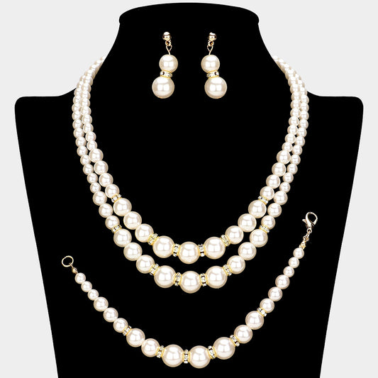 Pearl Double Strand Necklace Set