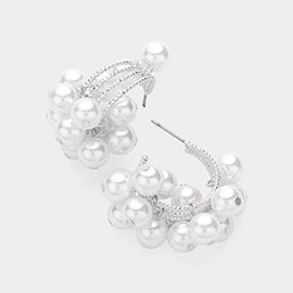 Pearl Ball Dangle Hoop Earring