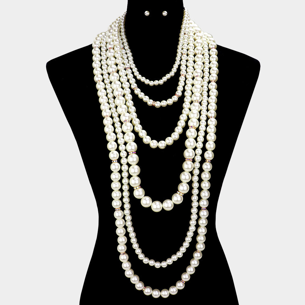 Pearl Multi Layered Long Necklace