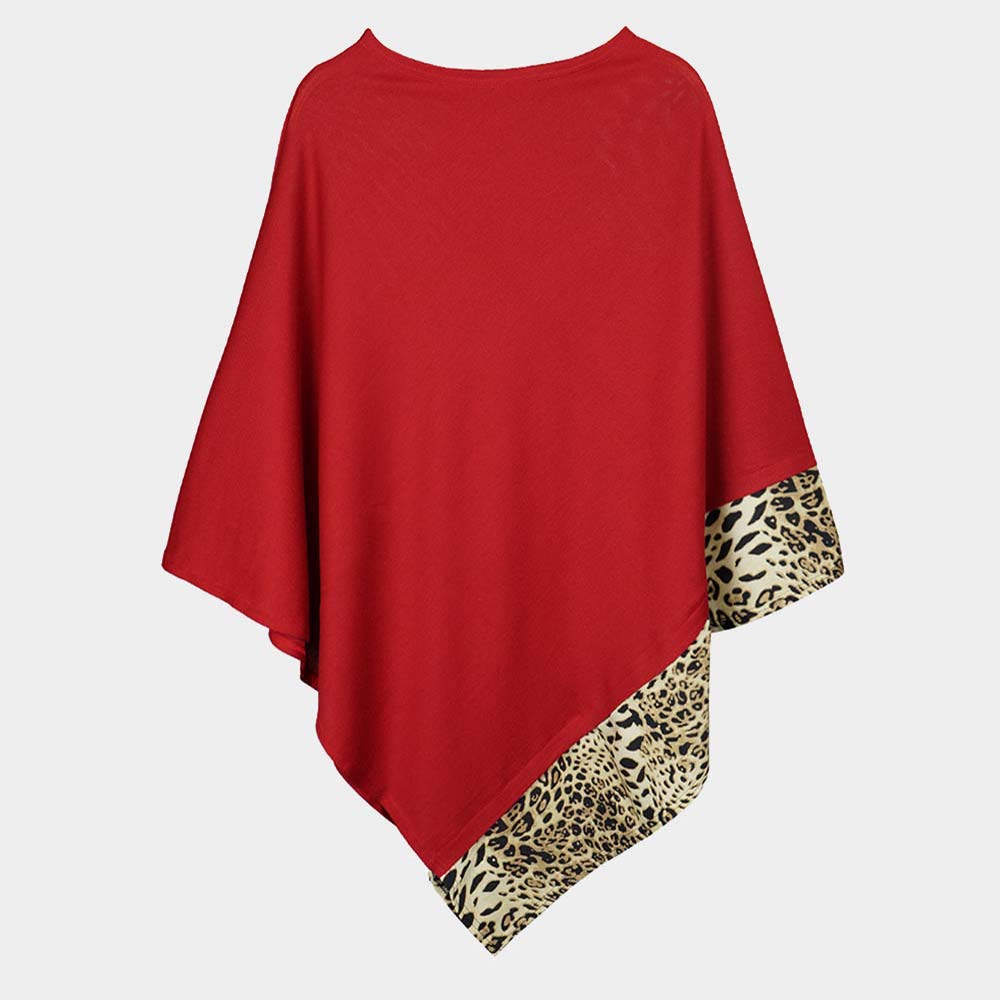 Leopard Trim Poncho