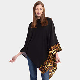 Leopard Trim Poncho