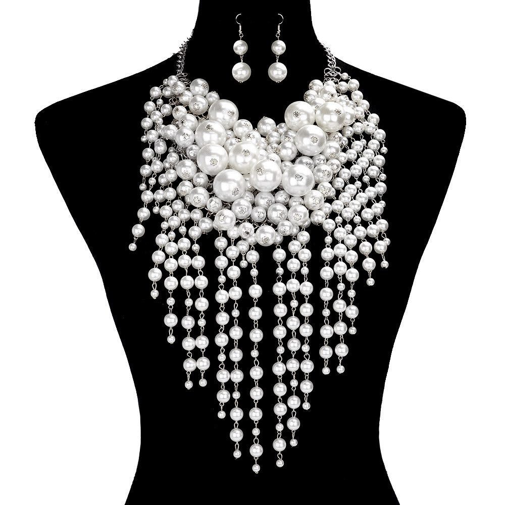 Pearl Cluster Statement Necklace Set