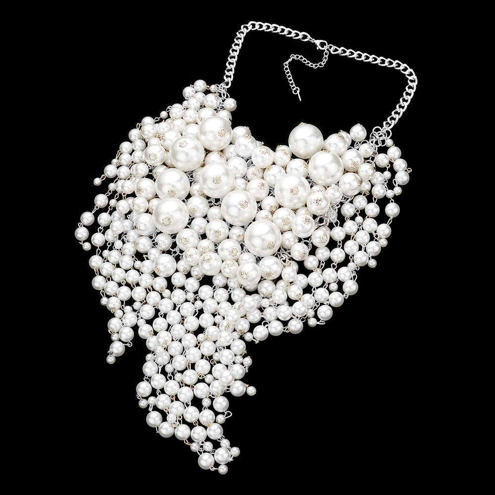 Pearl Cluster Statement Necklace Set