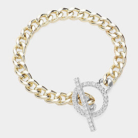 14K Gold Plated Chain Paved Toggle Bracelet