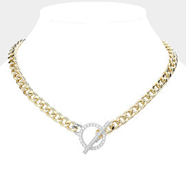 14K Gold Plated Paved Toggle Necklace