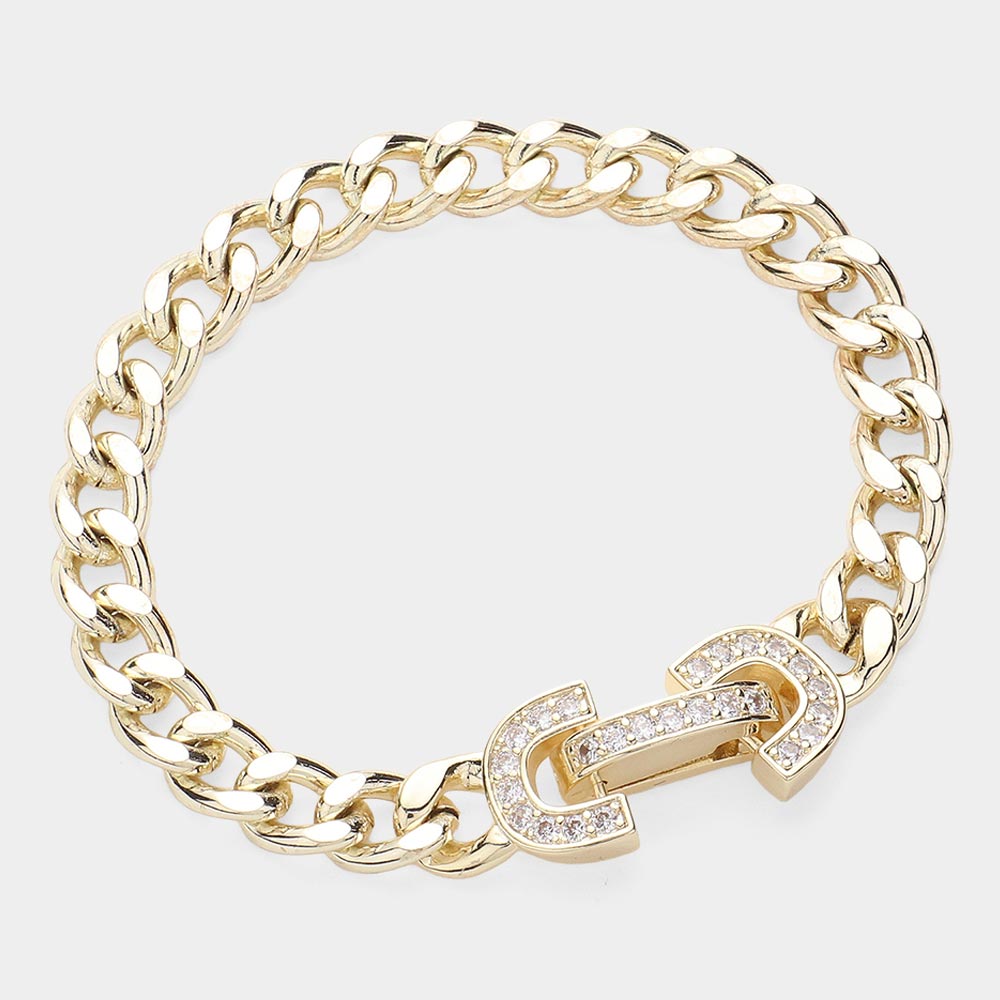 14K Gold Plated Paved Lock Chain Bracelet