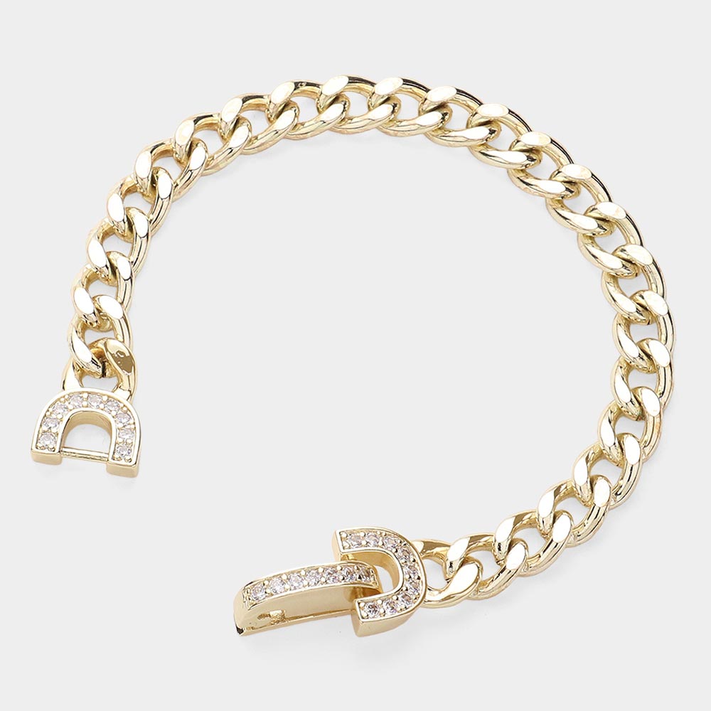 14K Gold Plated Paved Lock Chain Bracelet