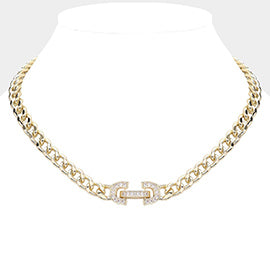 14K Gold Plated Paved Lock Chain Necklace