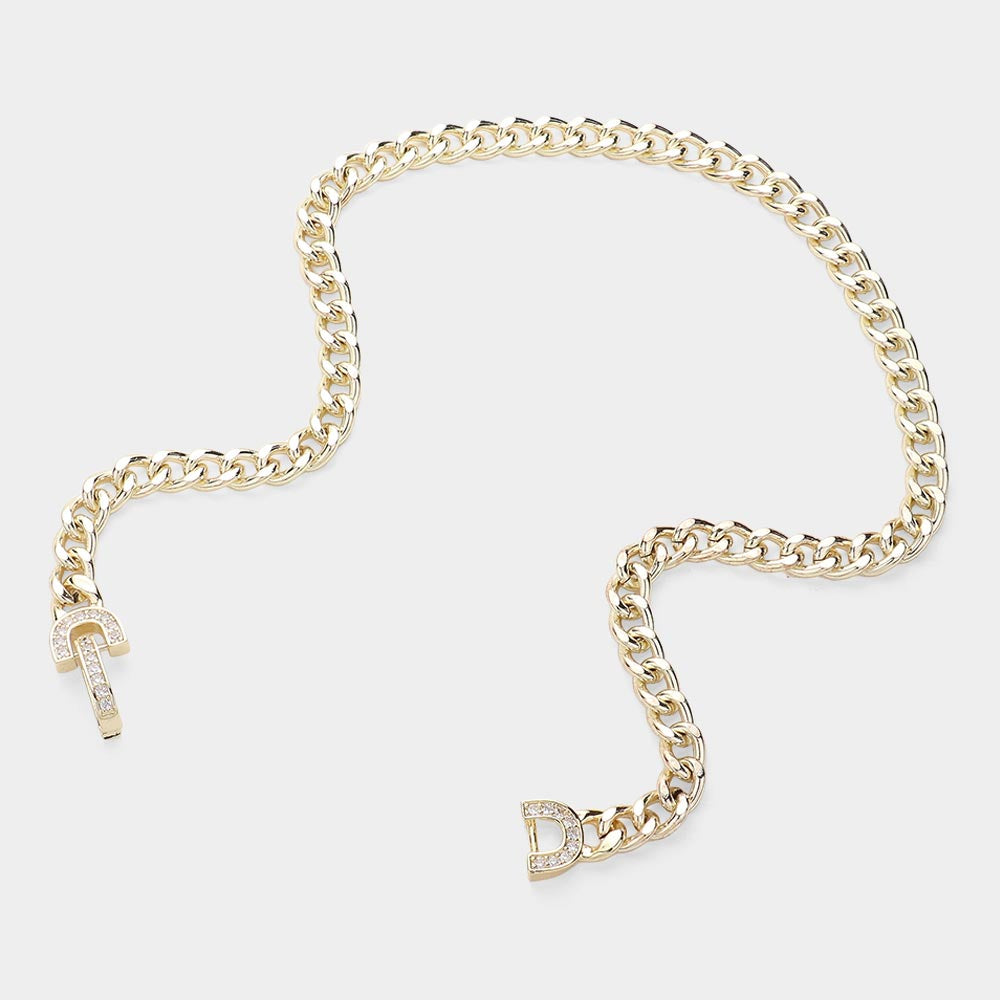 14K Gold Plated Paved Lock Chain Necklace