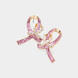 Glittered Pink Ribbon Earrings