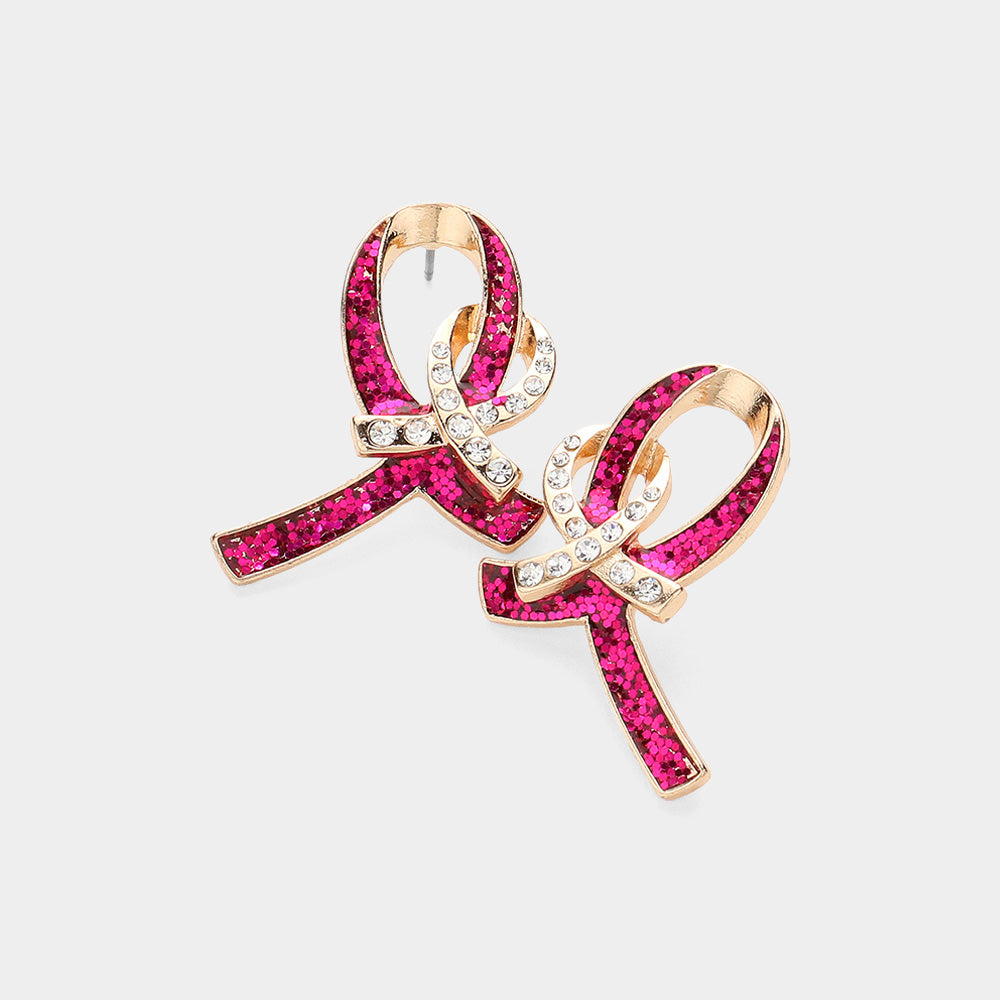 Glittered Pink Ribbon Earrings