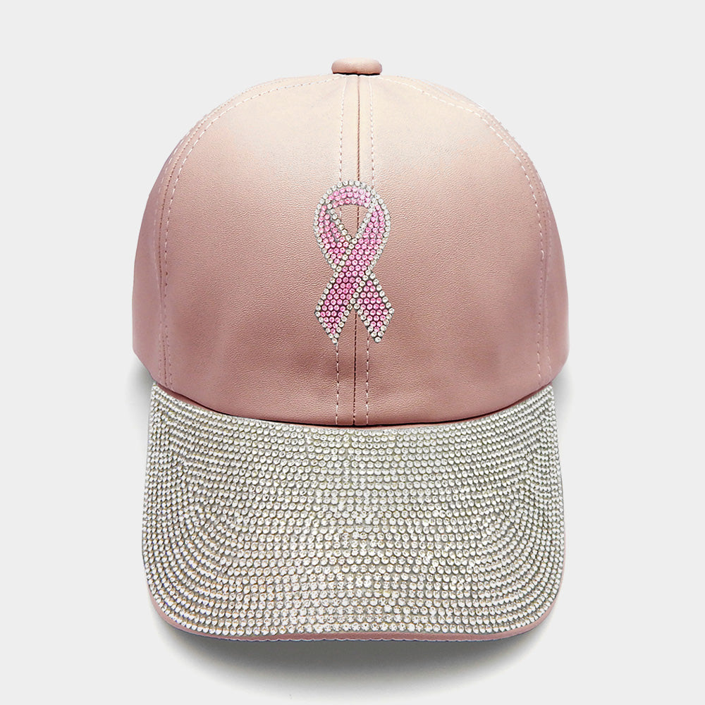 Pink Ribbon Rhinestone Baseball Cap