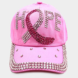 Hope Bling Pink Ribbon Baseball Cap