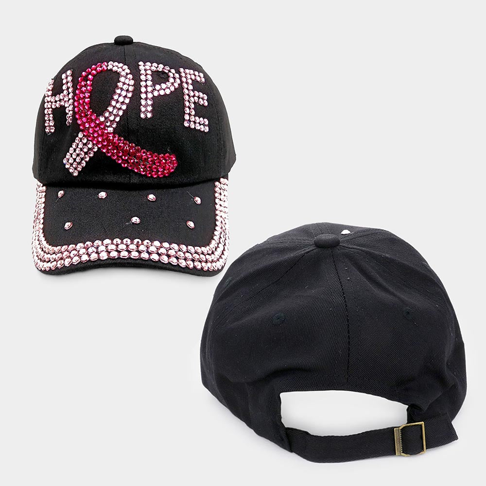 Hope Bling Pink Ribbon Baseball Cap