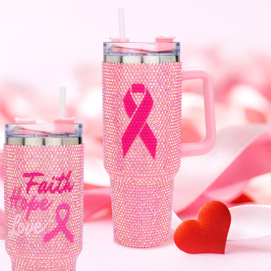 Pink Ribbon Studded Stainless Steel Tumbler