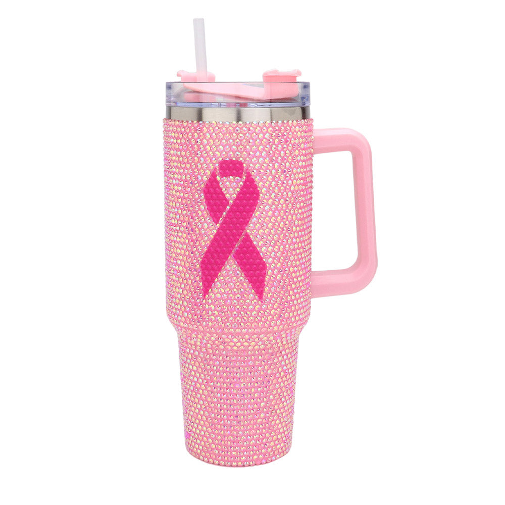 Pink Ribbon Studded Stainless Steel Tumbler