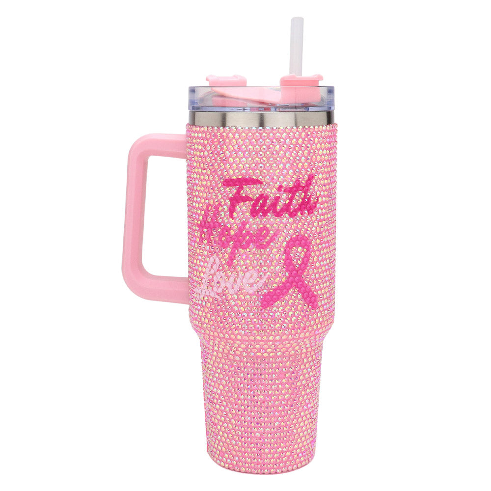 Pink Ribbon Studded Stainless Steel Tumbler