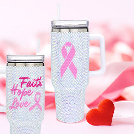 Pink Ribbon Studded Stainless Steel Tumbler