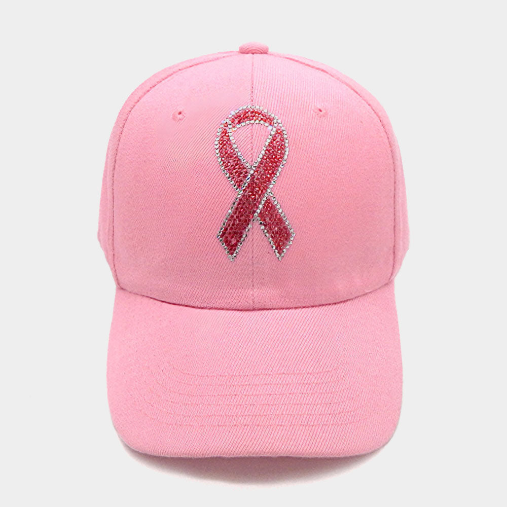 Pink Ribbon Bling Studded Baseball Cap