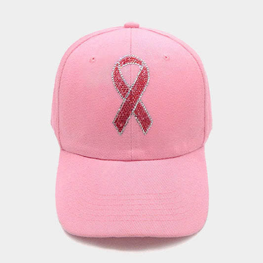 Pink Ribbon Bling Studded Baseball Cap